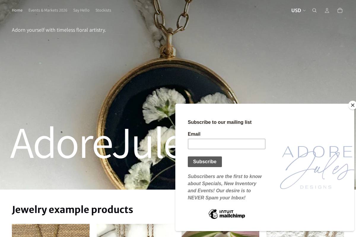 adorejules.com homepage screenshot