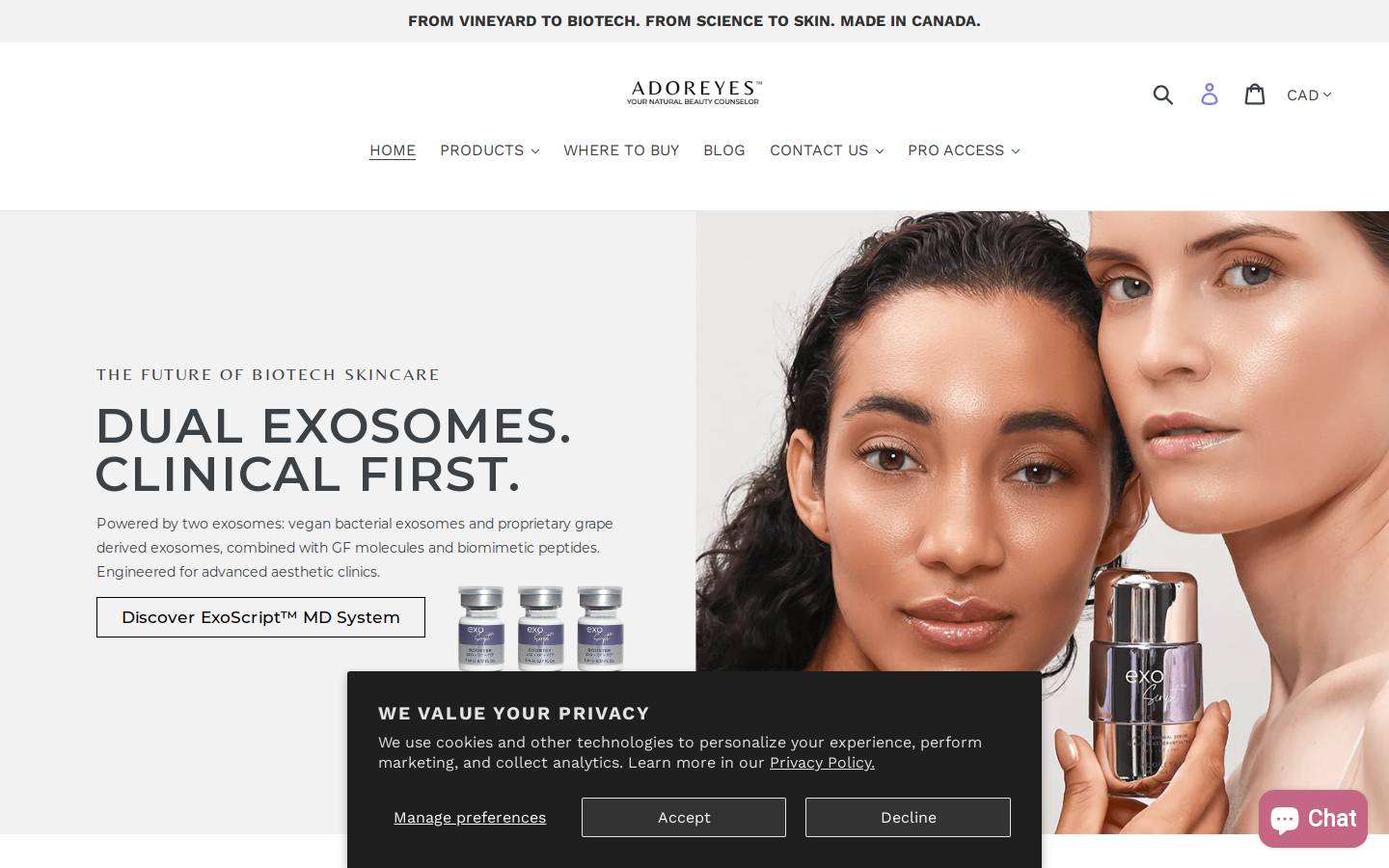adoreyes.com homepage screenshot