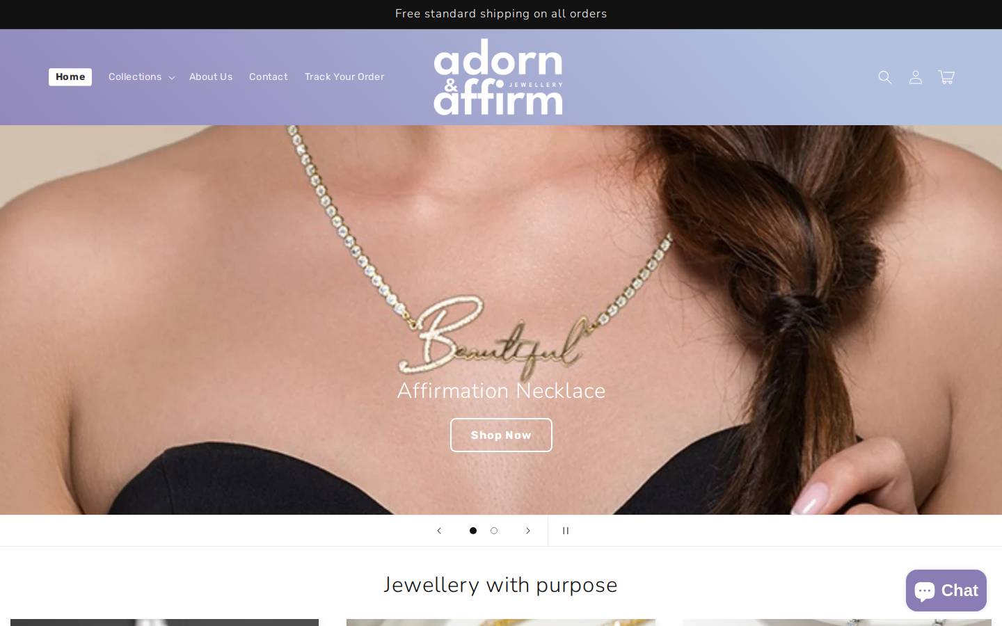 adornandaffirm.com homepage screenshot