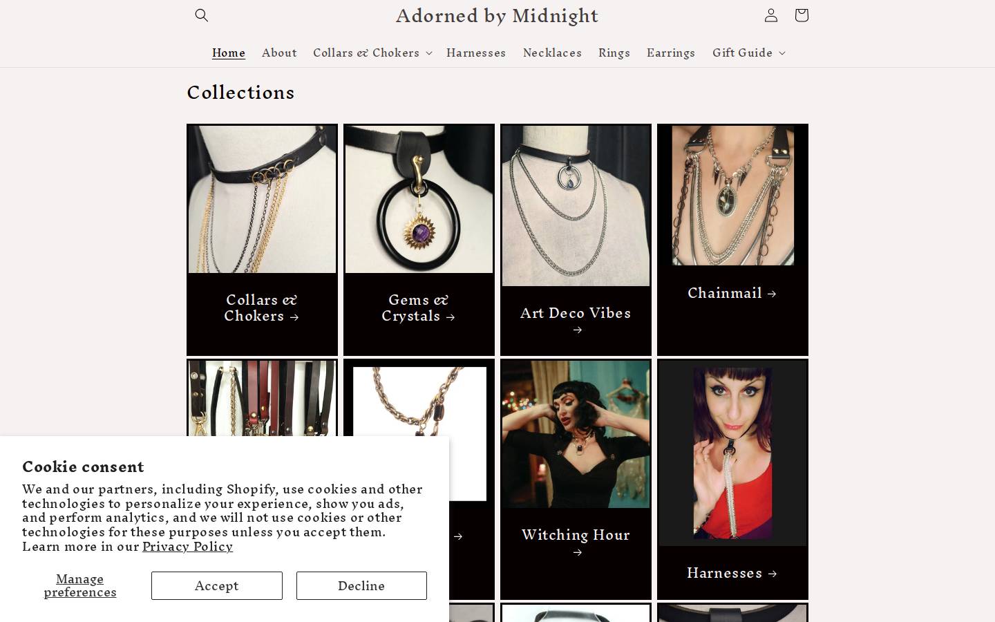 adornedbymidnight.com homepage screenshot