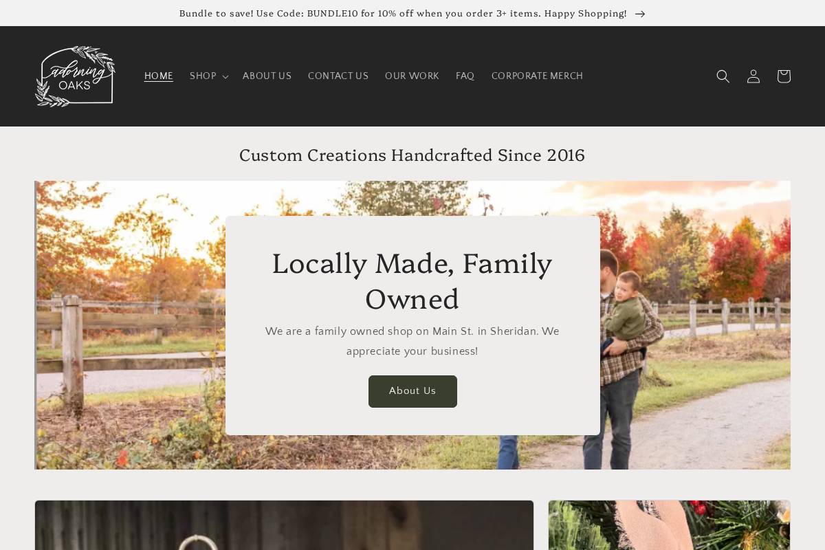 adorningoaks.com homepage screenshot