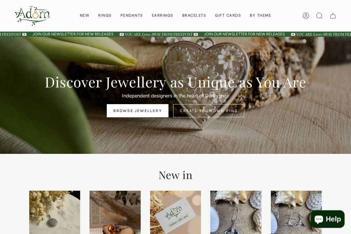 Adorn Jewellers homepage screenshot