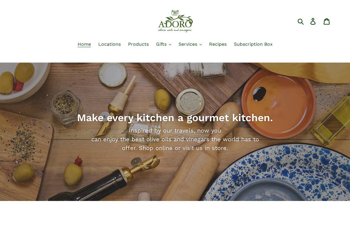 adorooilsandvinegars.ca homepage screenshot