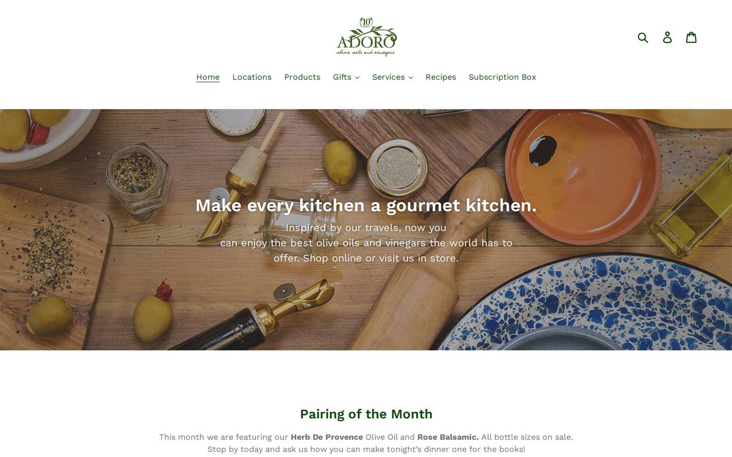 adorooilsandvinegars.com homepage screenshot