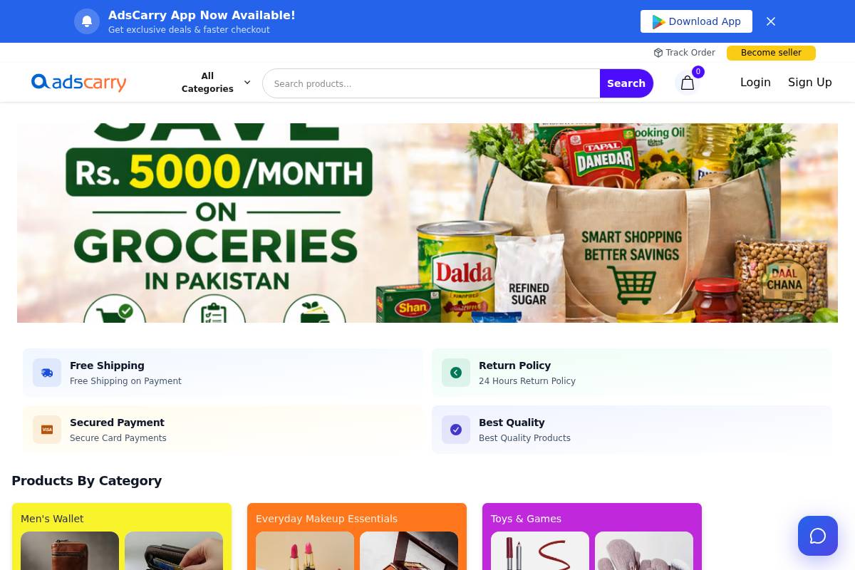 Adscarry homepage screenshot