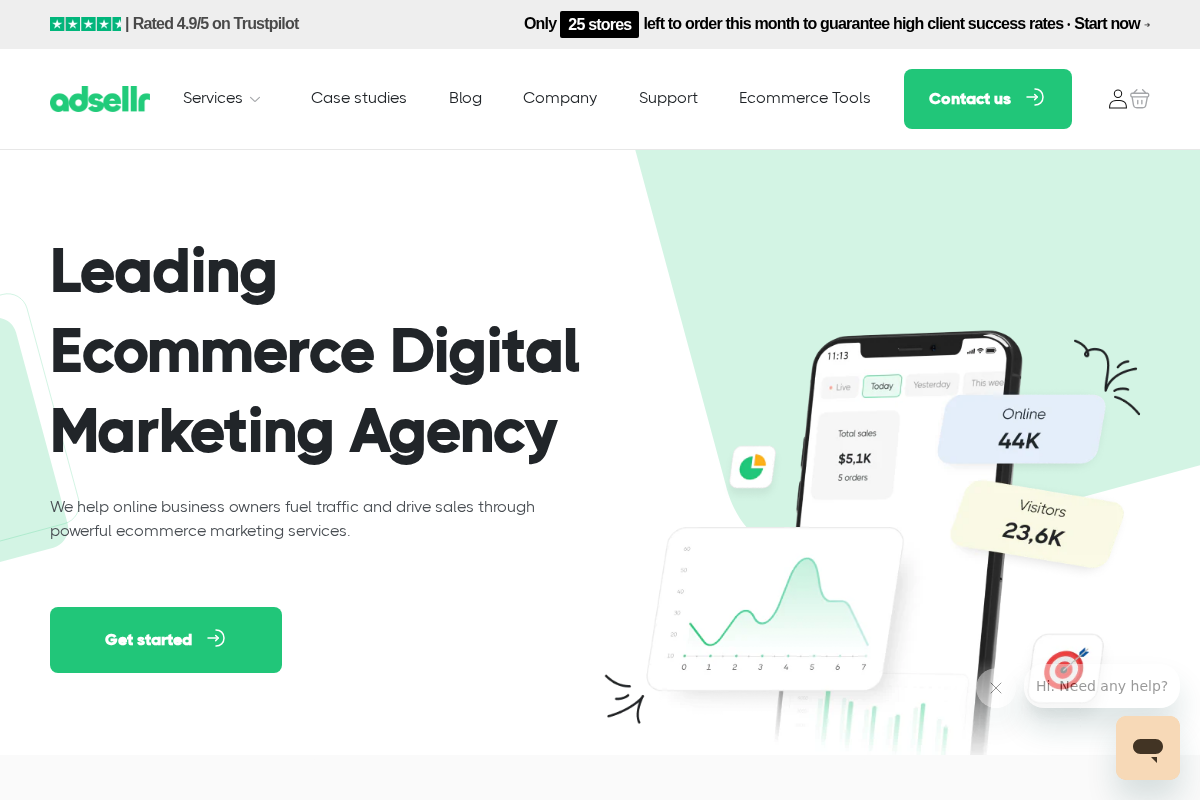 Adsellr | Ecommerce & Dropshipping Marketing Agency homepage screenshot