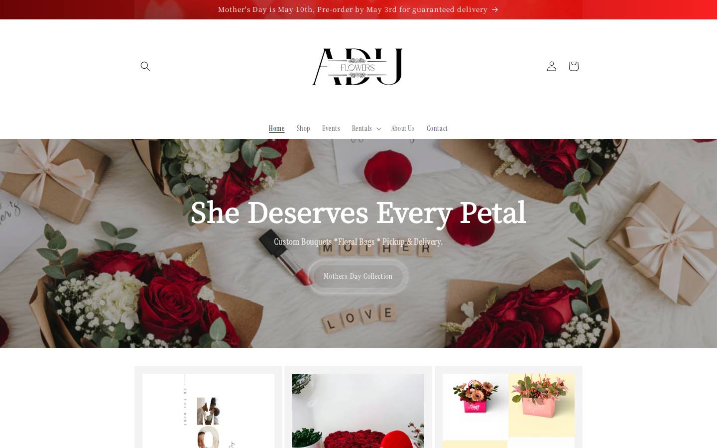 aduflowers.com homepage screenshot