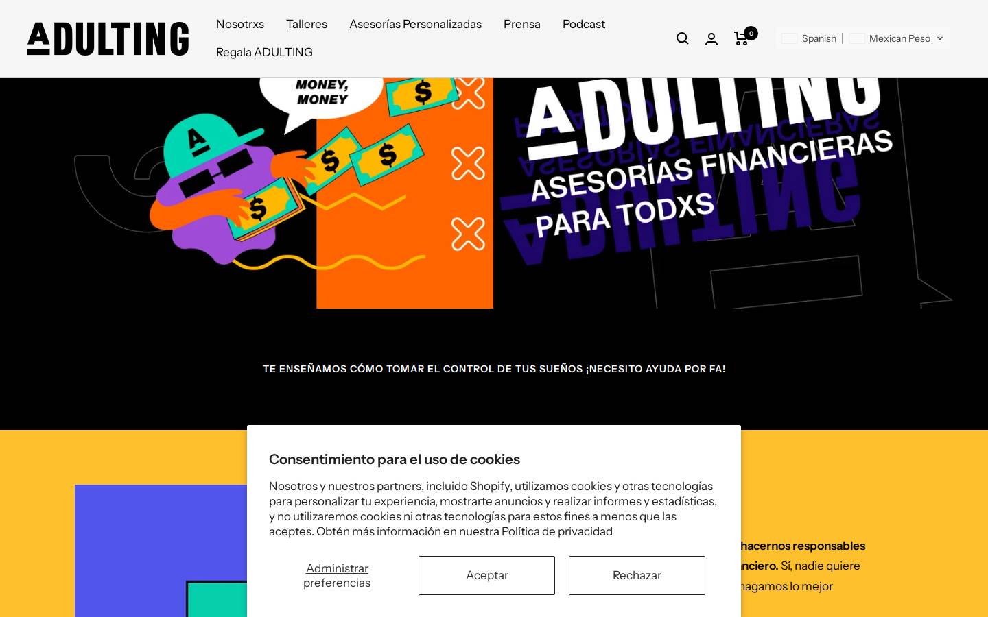 adulting.mx homepage screenshot