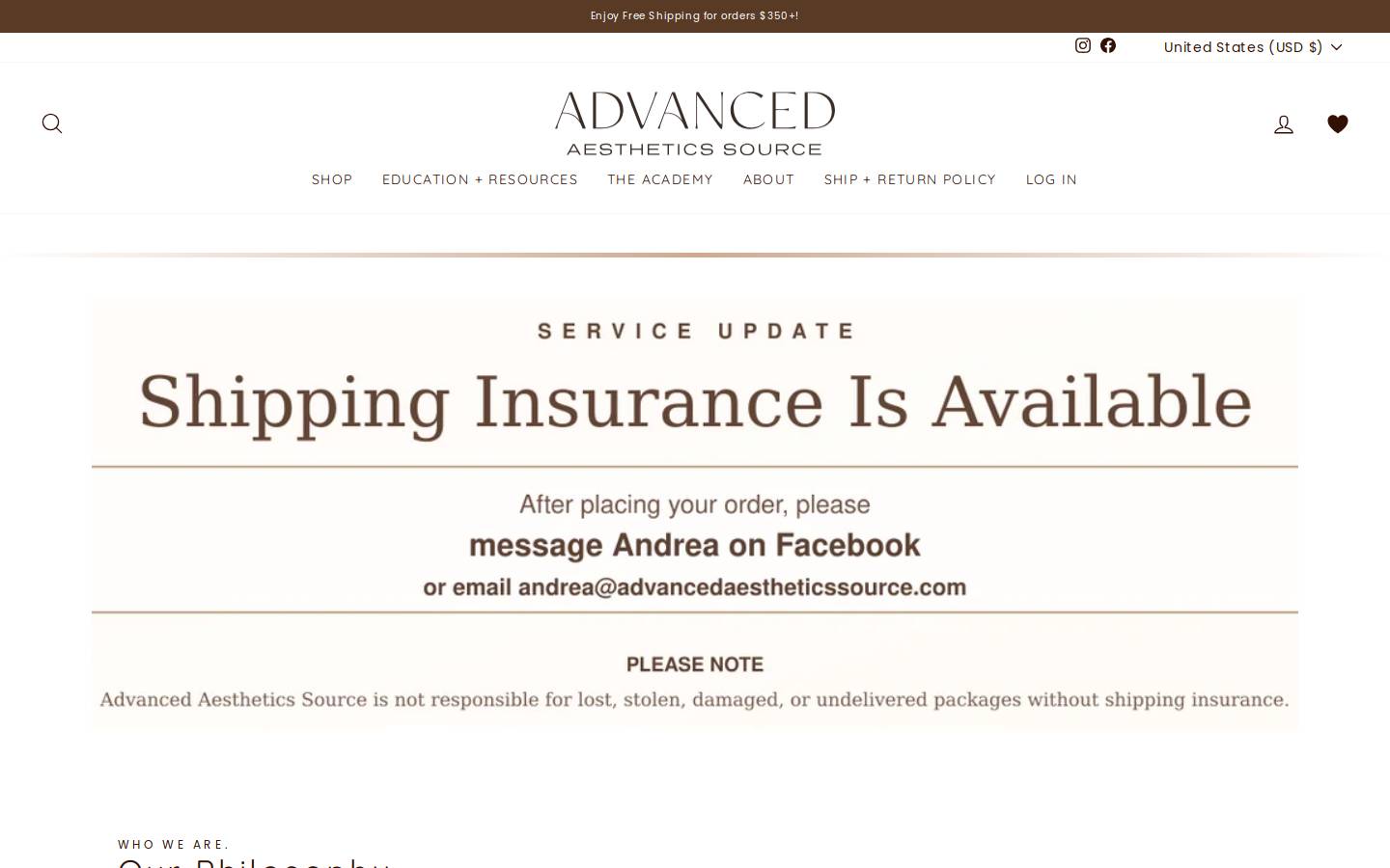 advanced-aesthetics-source.com homepage screenshot