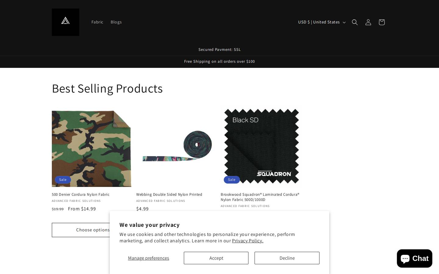 advancedfabricsolutions.com homepage screenshot