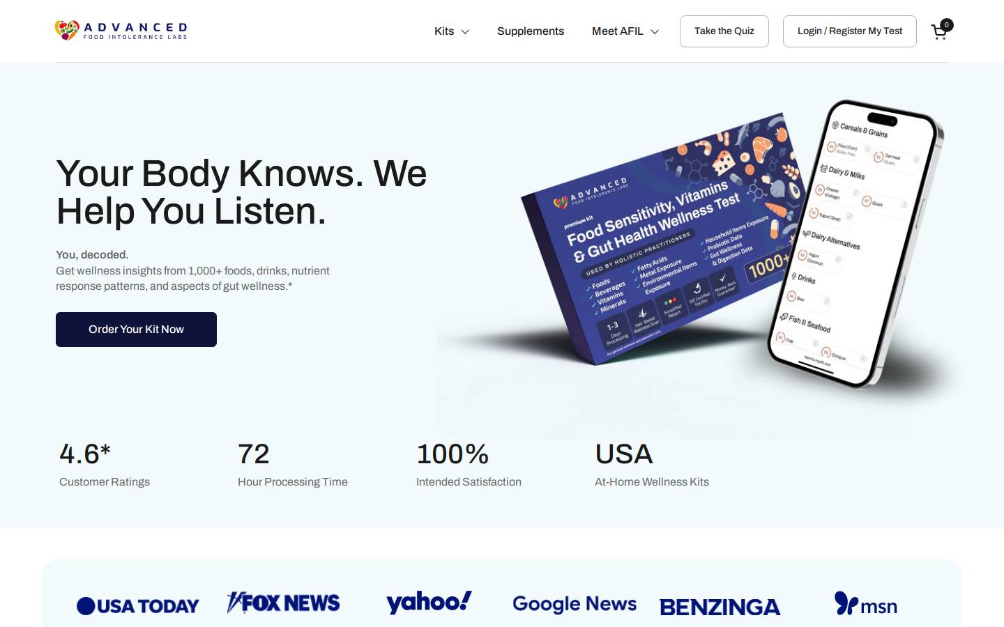 Advanced Food Intolerance Labs homepage screenshot