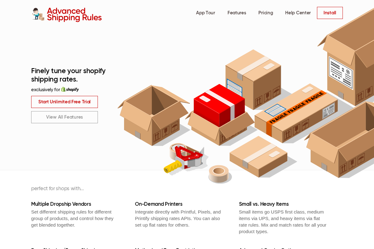 advancedshippingrules.com homepage screenshot