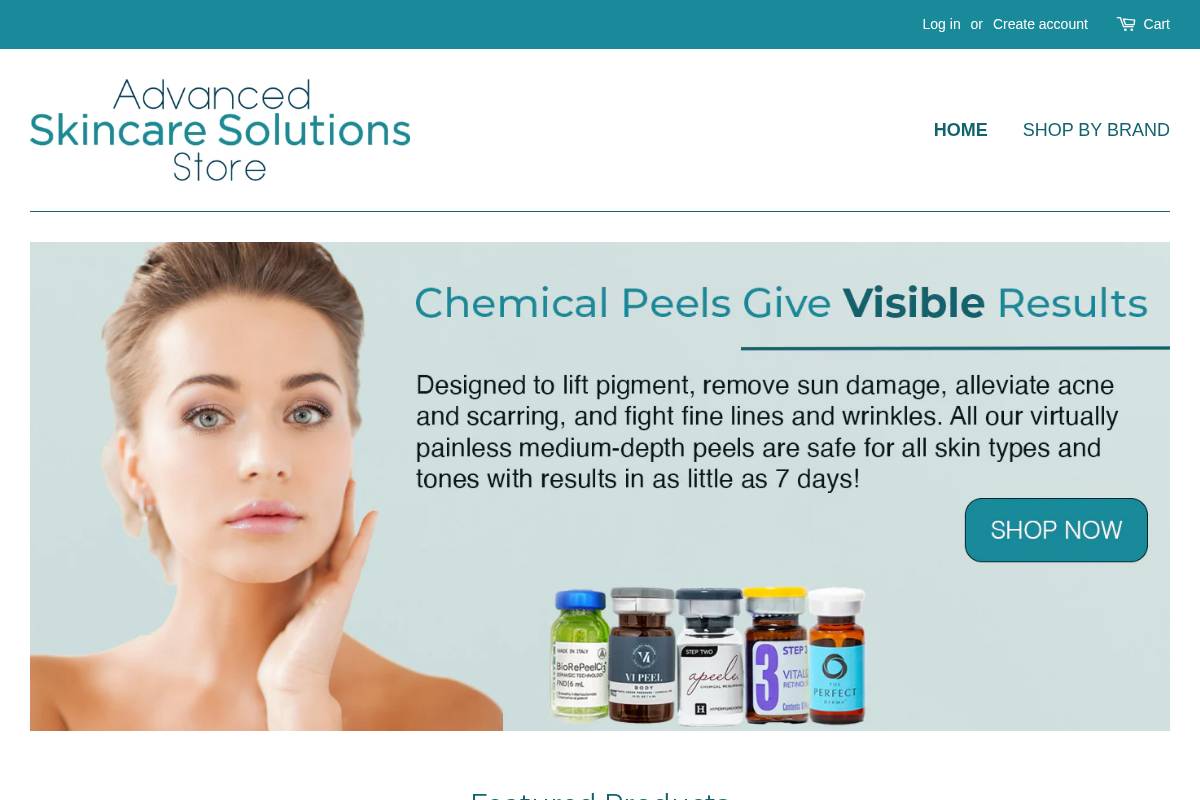 advancedskincaresolutionsstore.com homepage screenshot