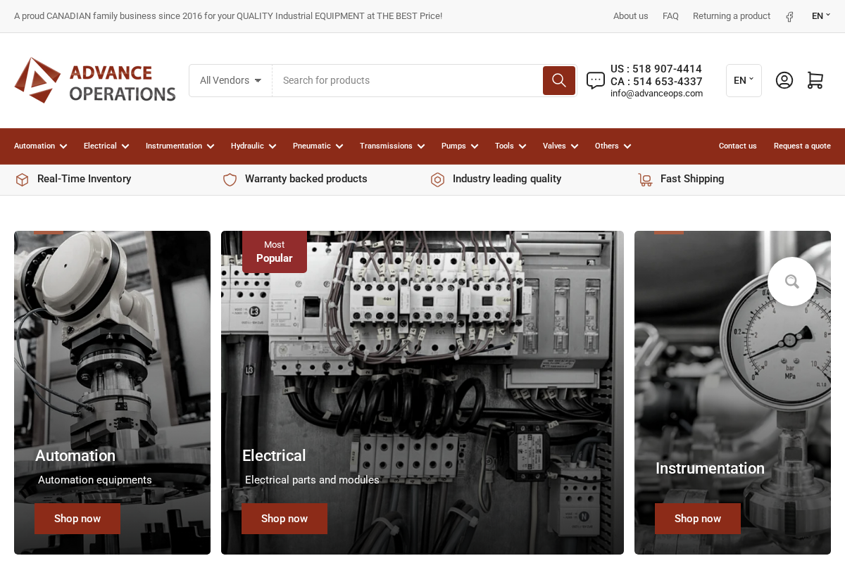 Advance Operations homepage screenshot