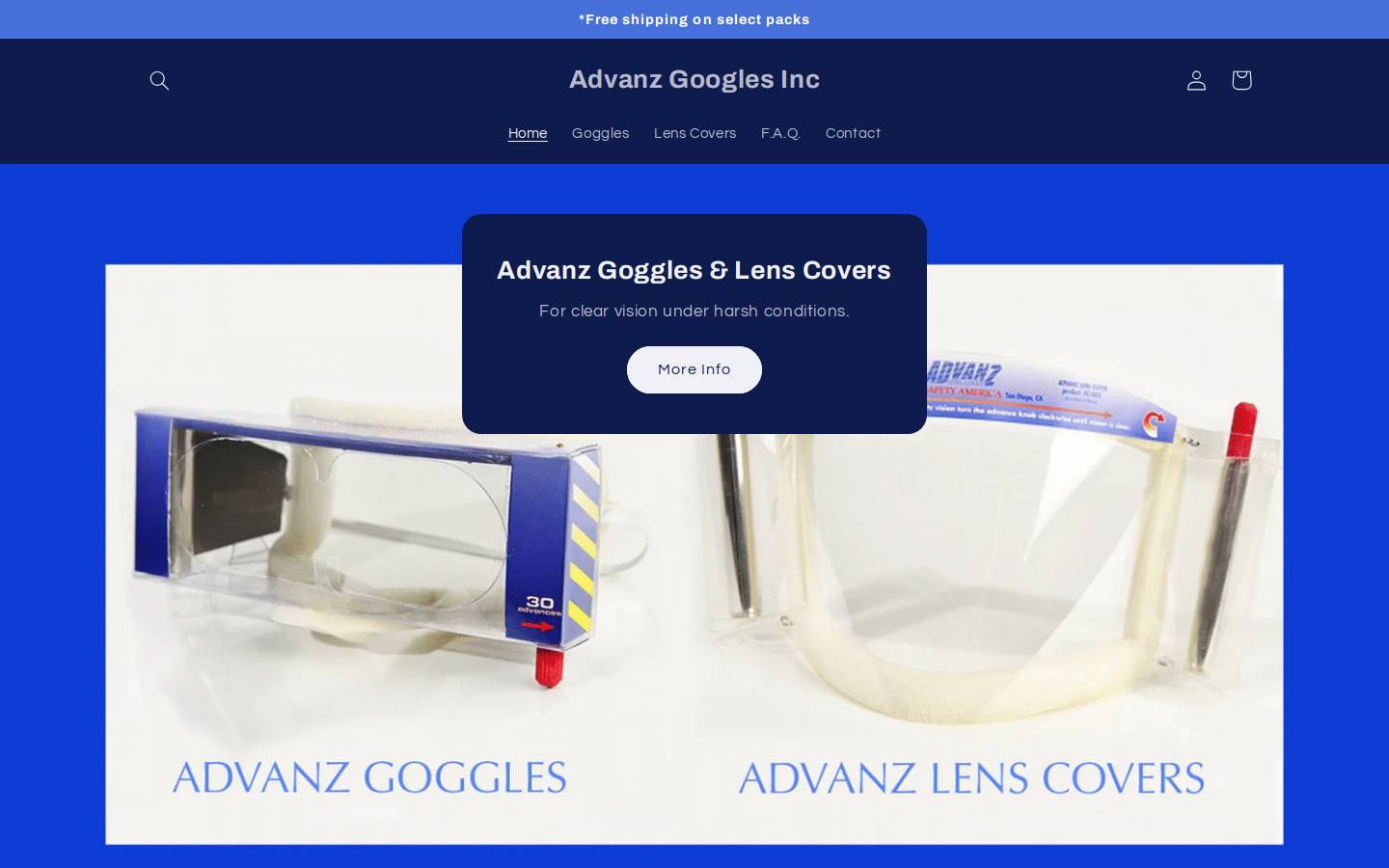 advanzgoggles.com homepage screenshot
