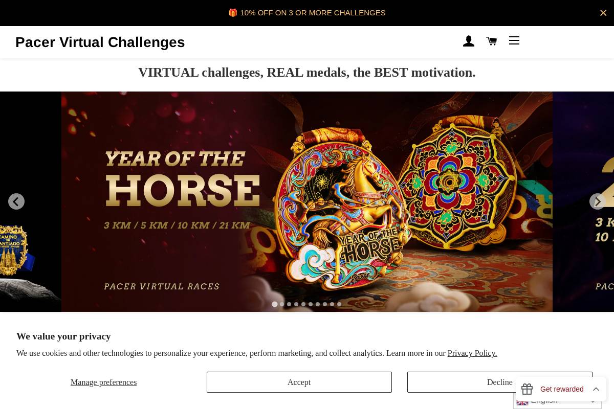 Pacer Virtual Challenge homepage screenshot