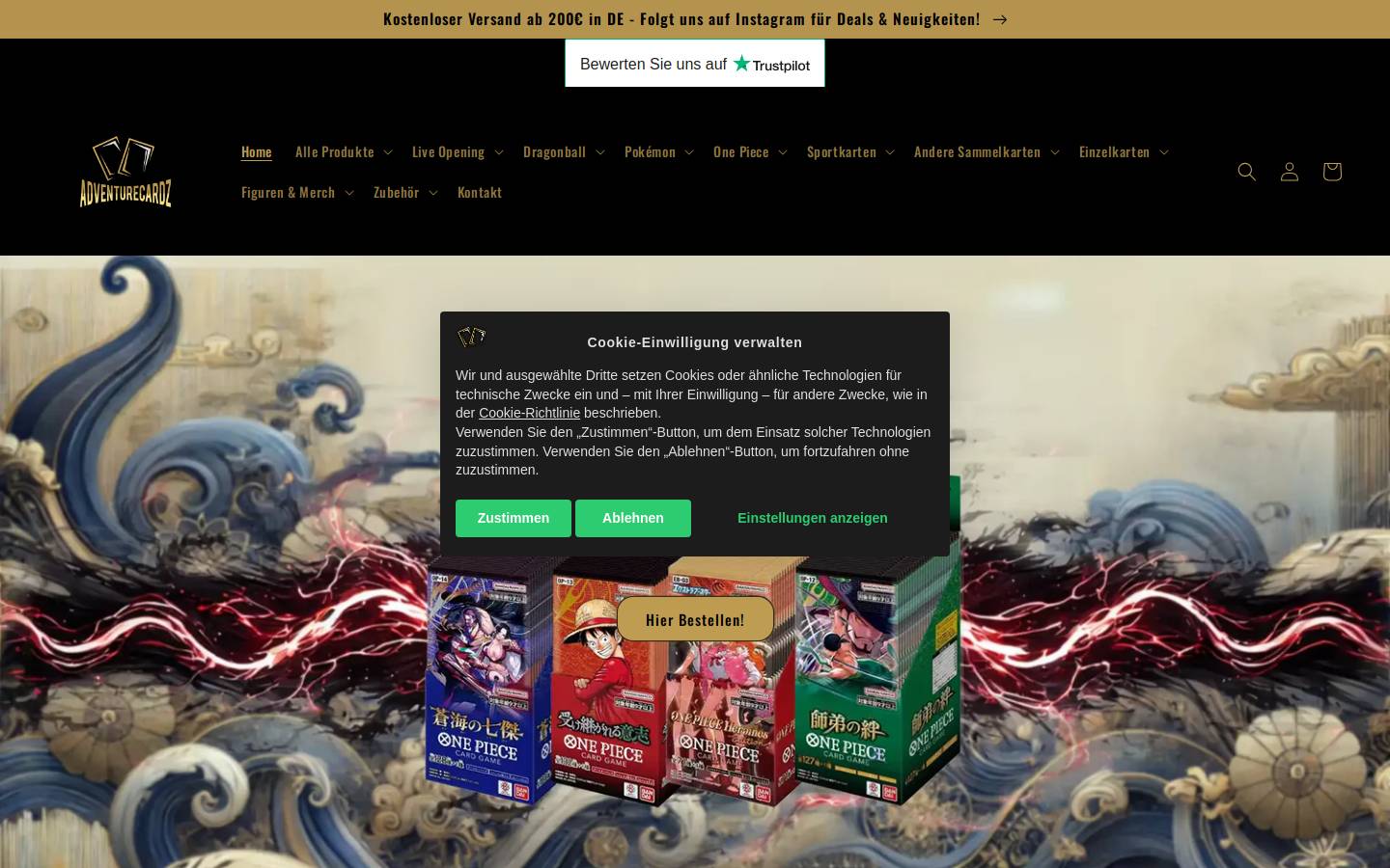 Adventurecardz homepage screenshot