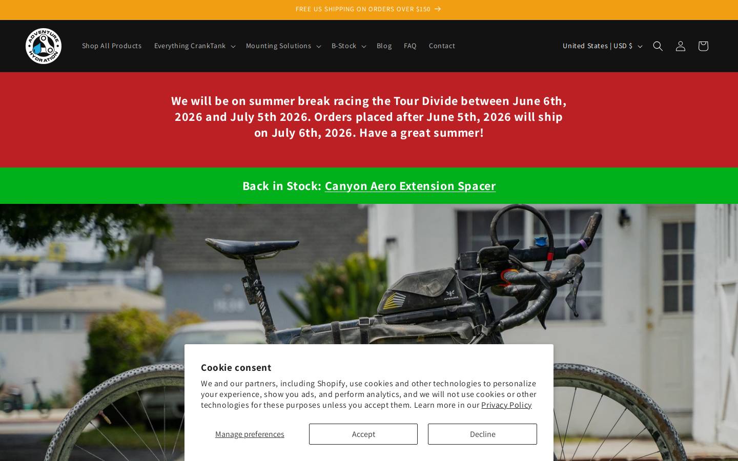 adventurehydration.com homepage screenshot