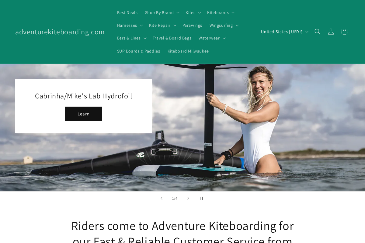 adventurekiteboarding.com homepage screenshot