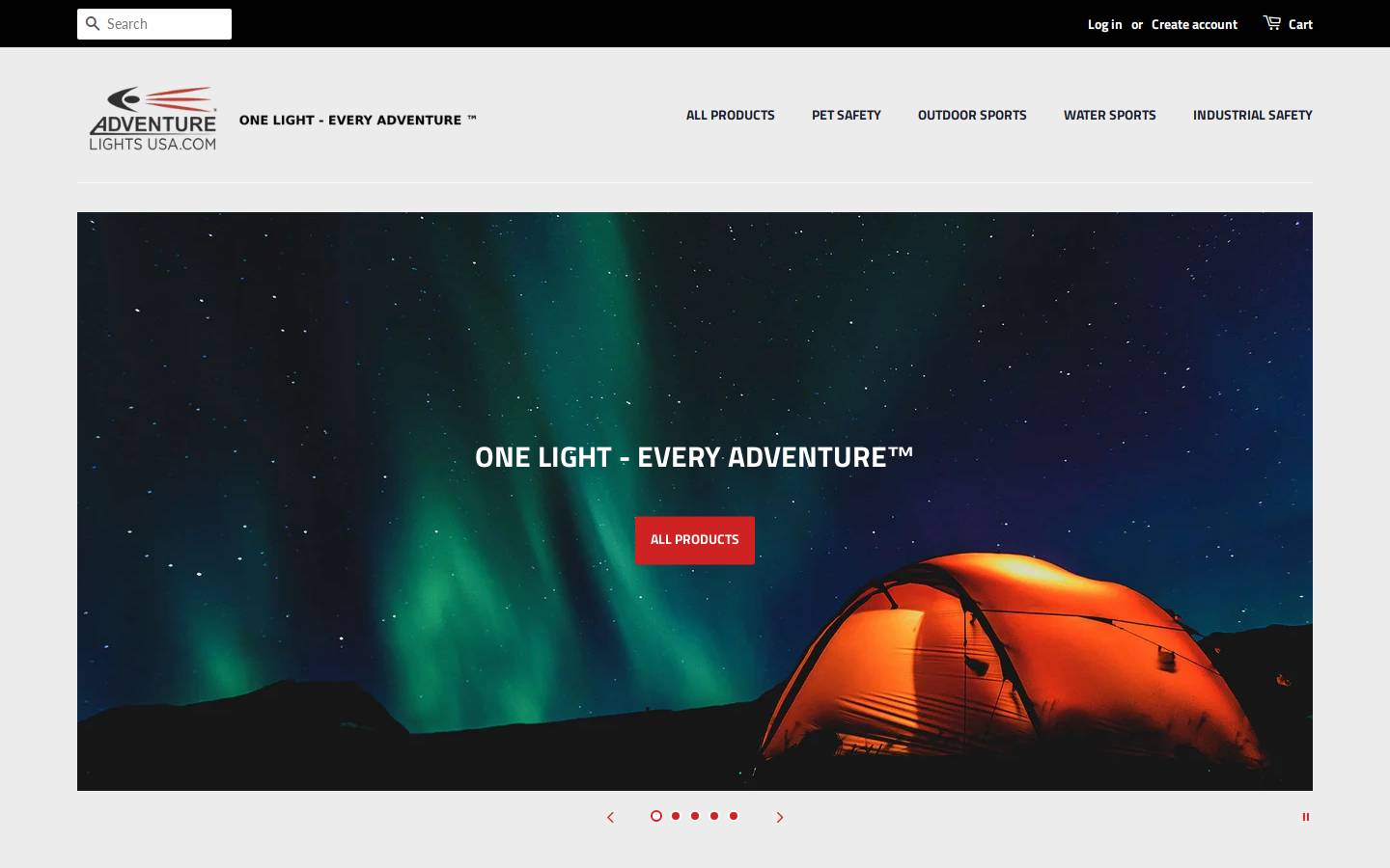 adventurelightsusa.com homepage screenshot