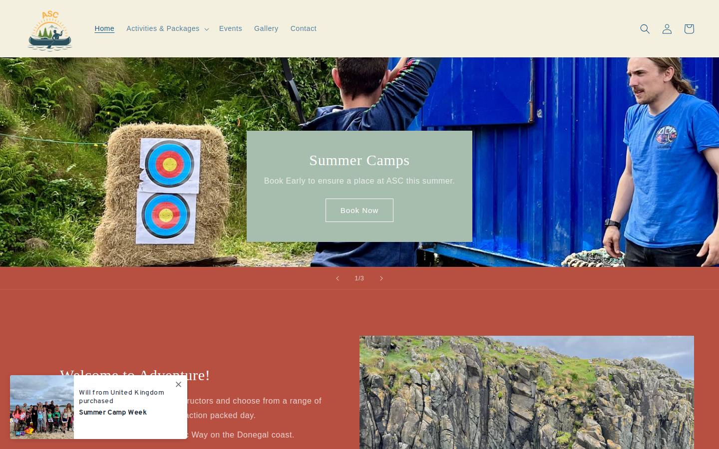 adventuresummercamp.ie homepage screenshot