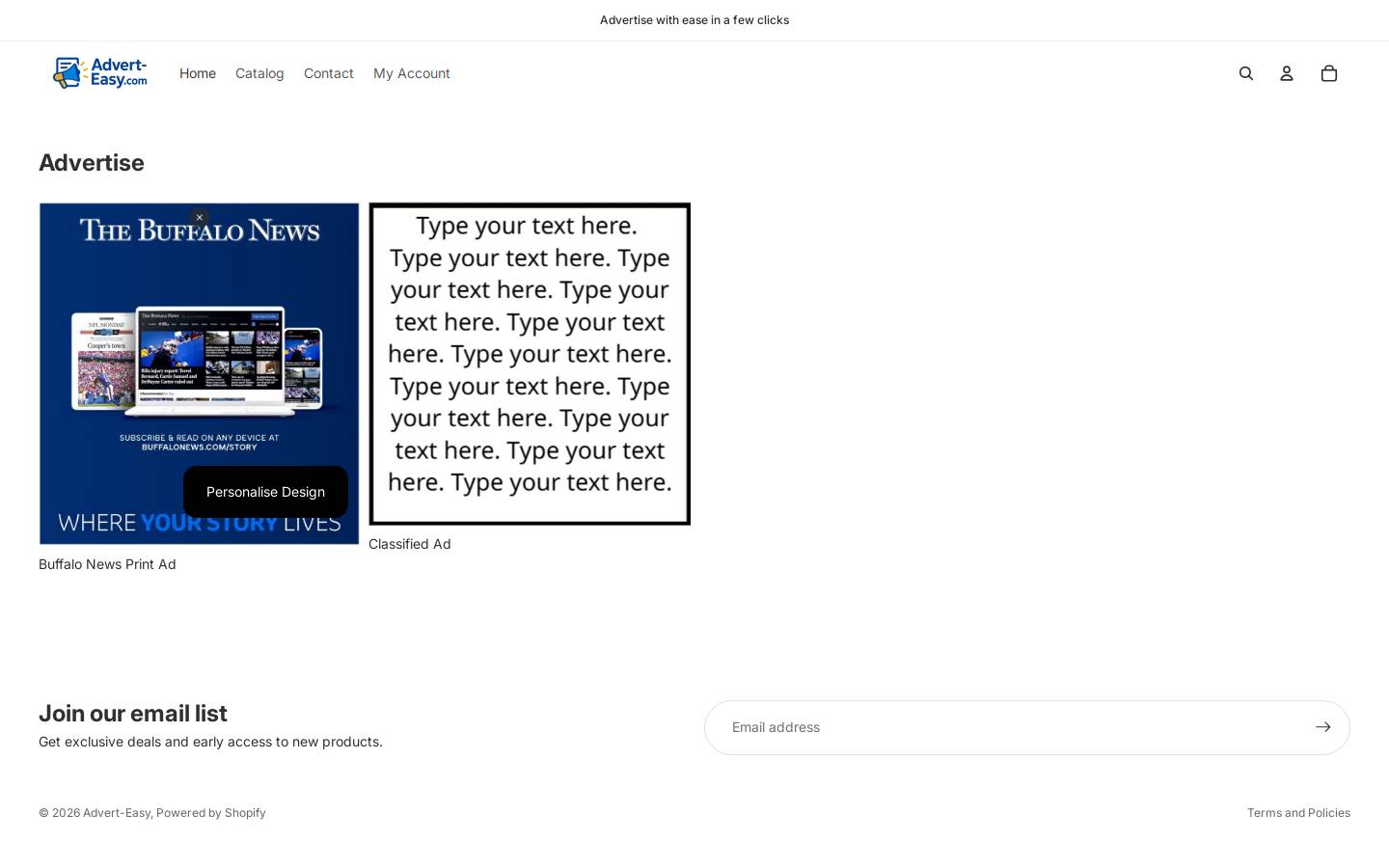 advert-easy.com homepage screenshot
