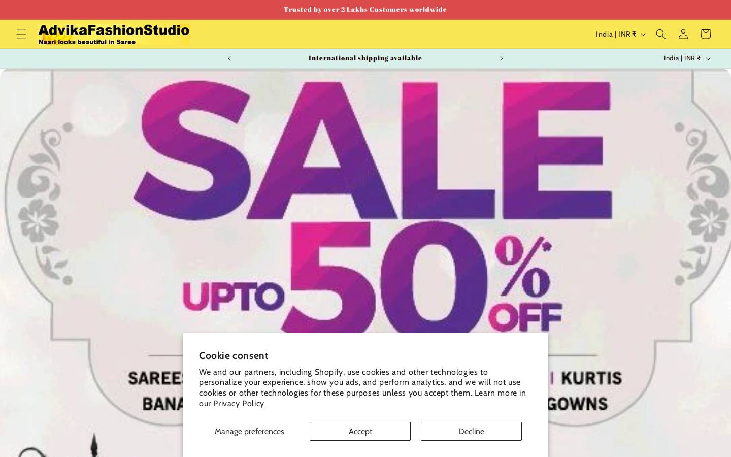 advikafashion.com homepage screenshot