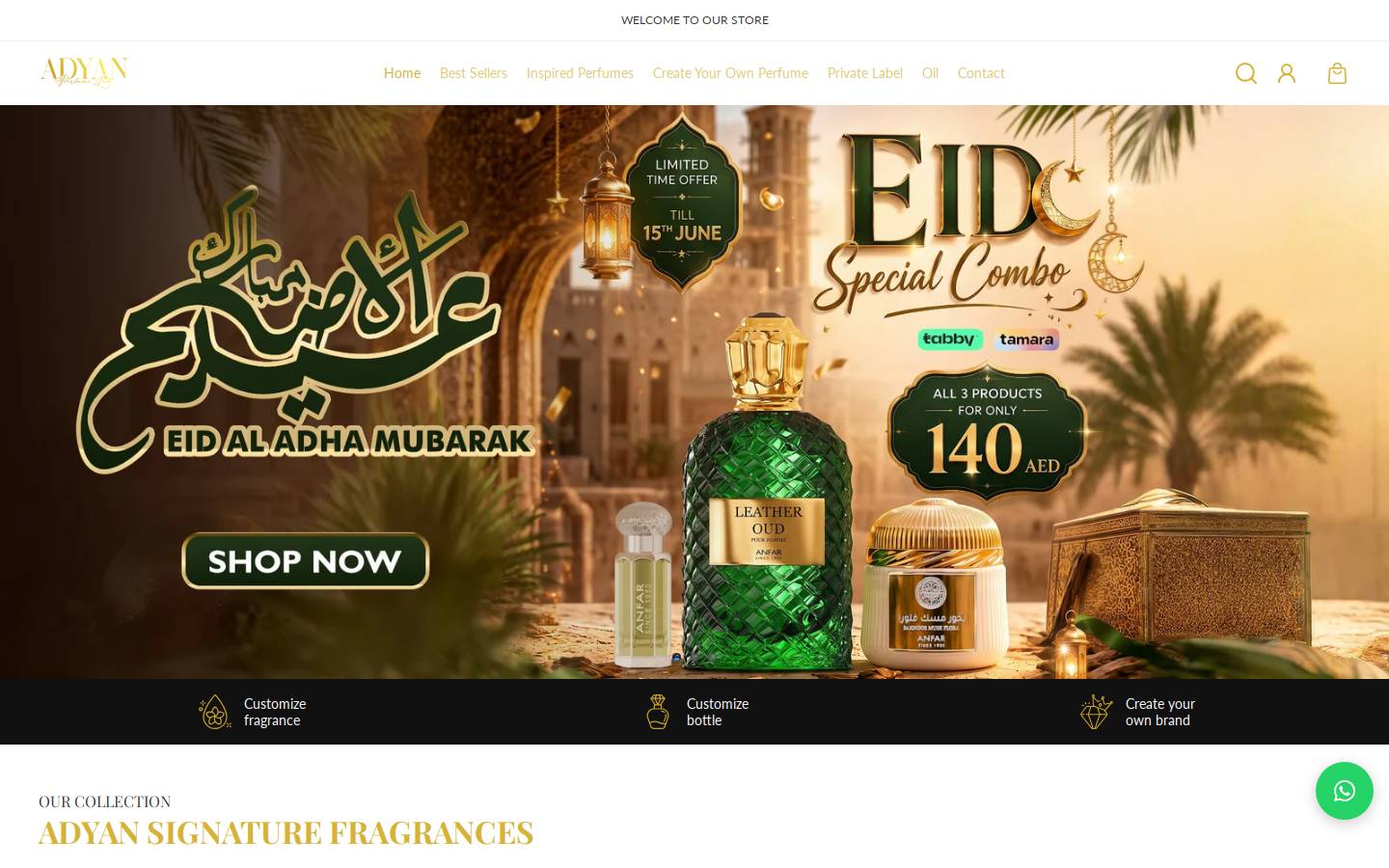 adyanperfumelab.com homepage screenshot