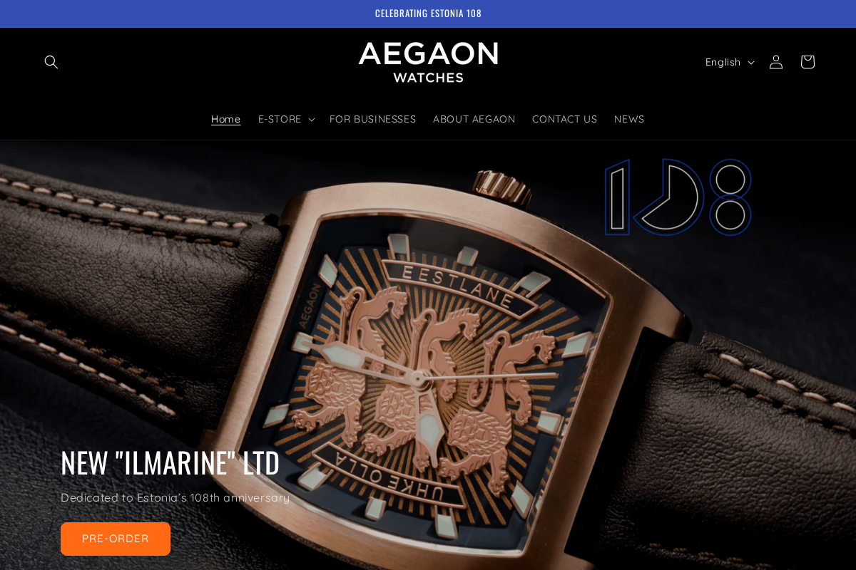 Aegaon Watches homepage screenshot