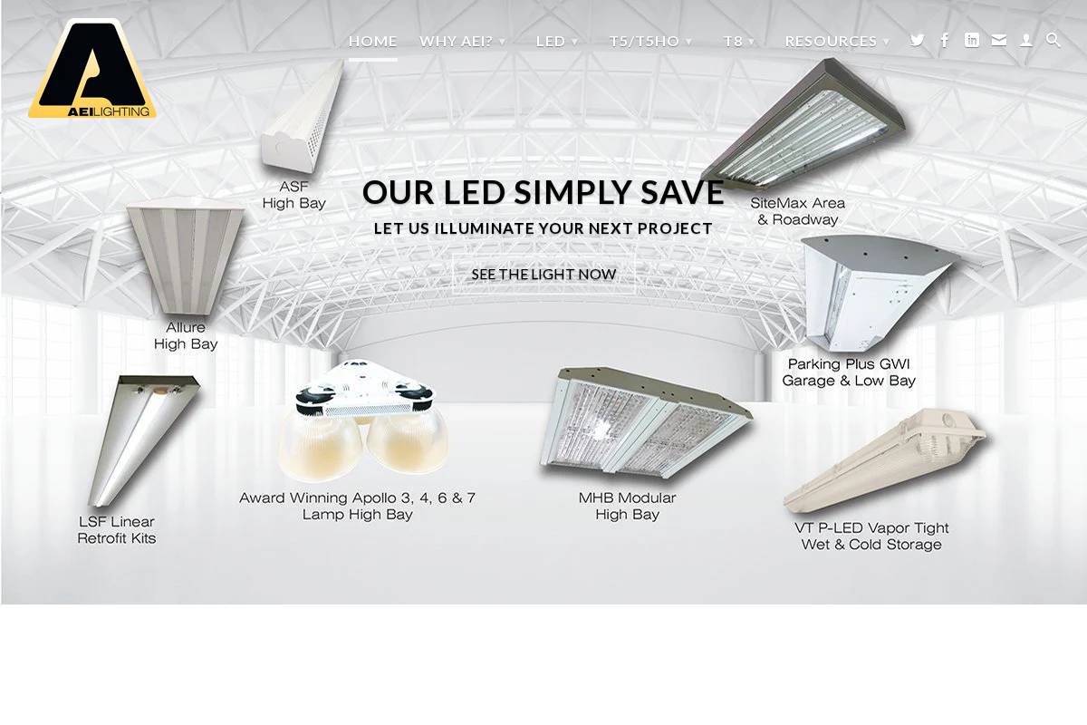 aeilighting.com homepage screenshot
