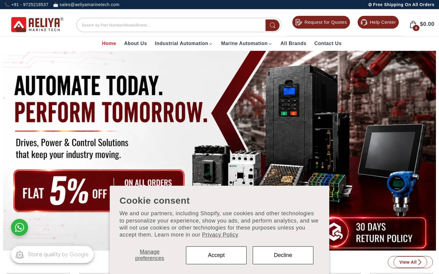 Aeliya Marine Tech Pvt Ltd homepage screenshot