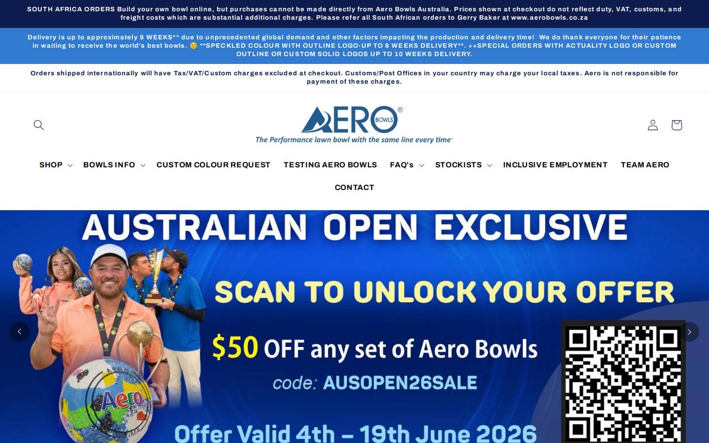 aerobowls.com.au homepage screenshot