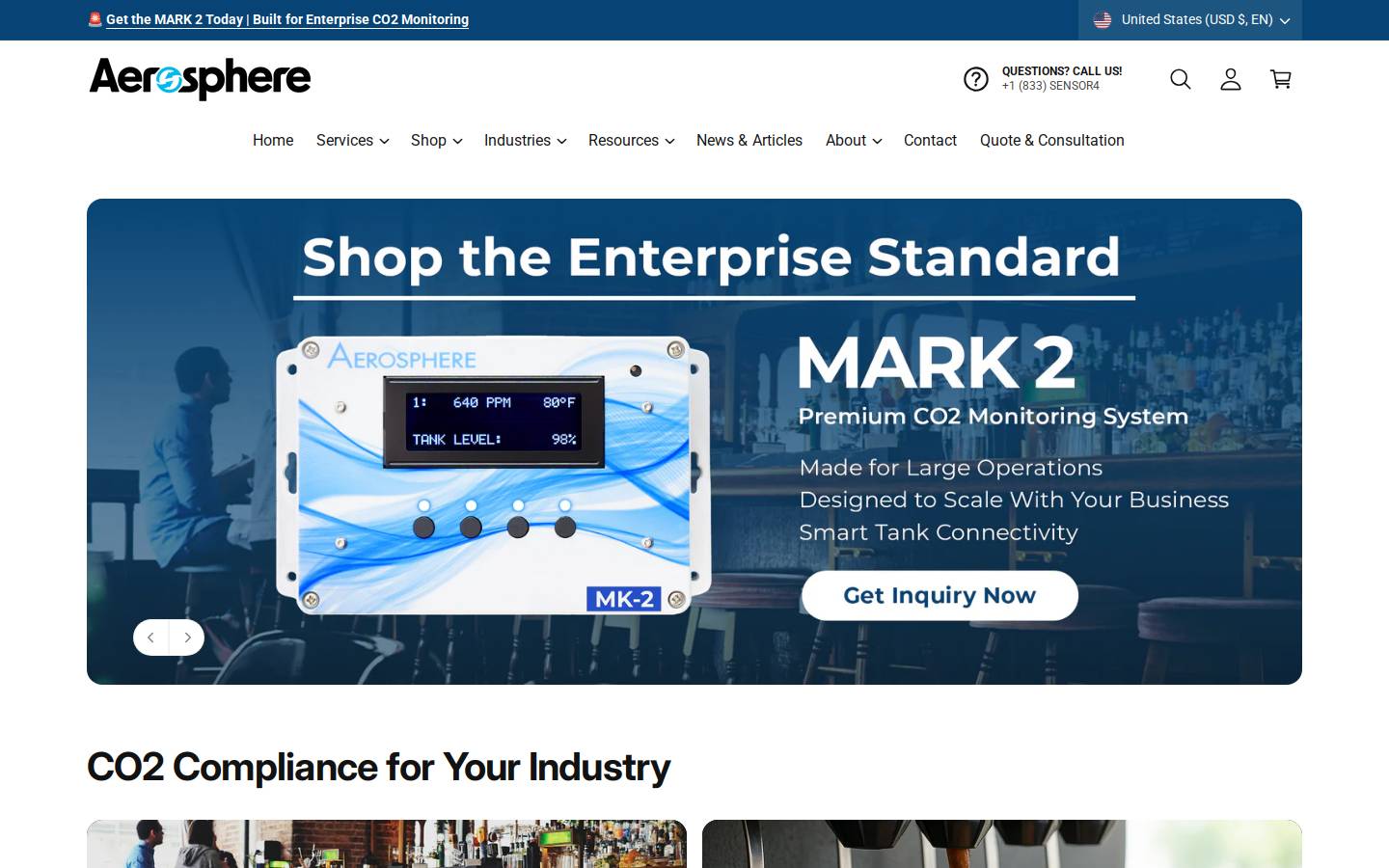 aerospheremonitoring.com homepage screenshot
