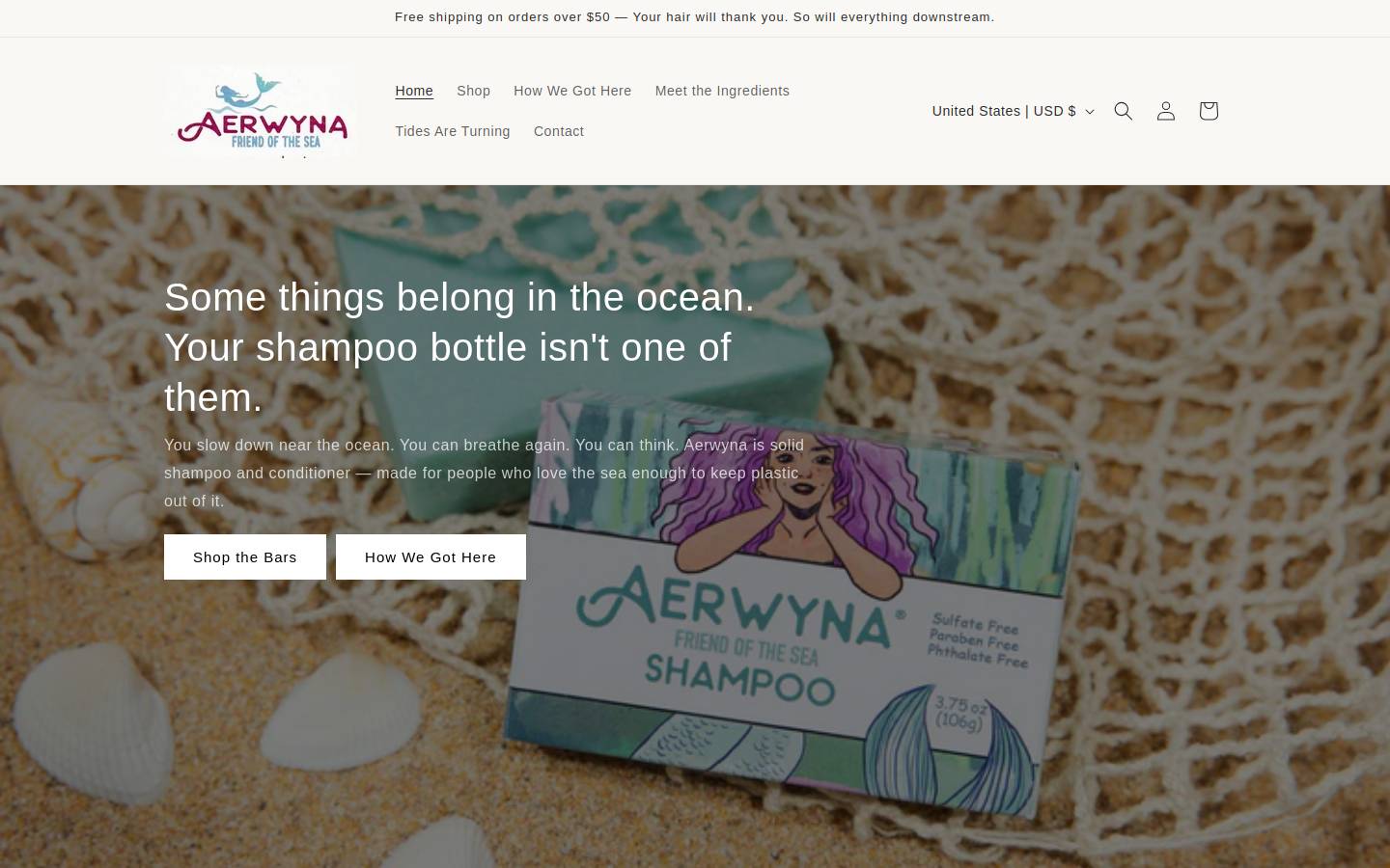 aerwynaproducts.com homepage screenshot