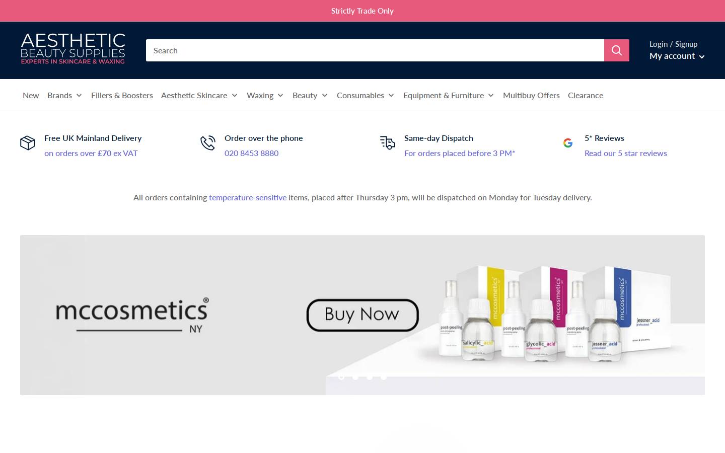 Aesthetic Beauty Supplies homepage screenshot