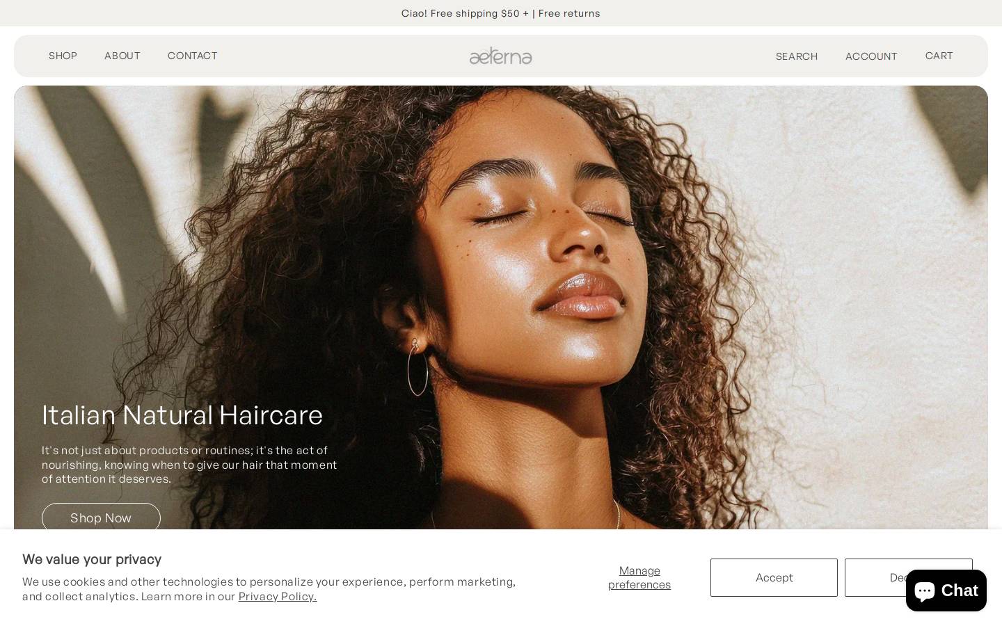 aeternahair.com homepage screenshot