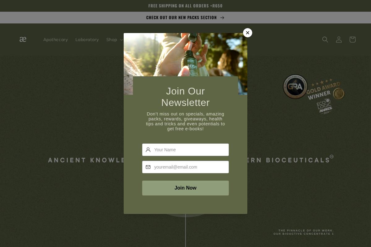 aetherapothecary.com homepage screenshot