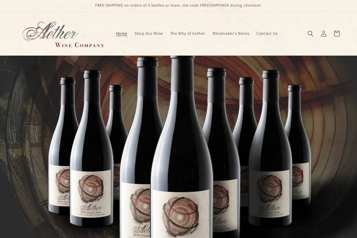 aetherwines.com homepage screenshot