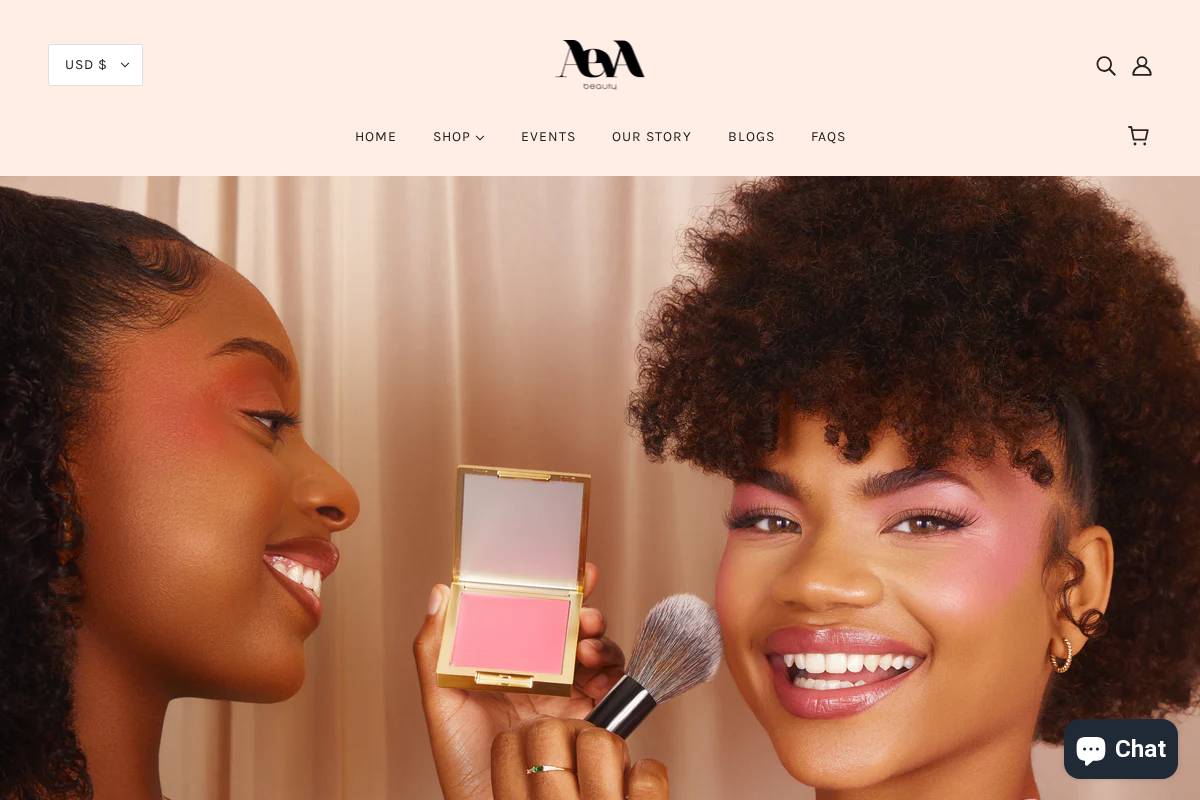 aevabeauty.com homepage screenshot