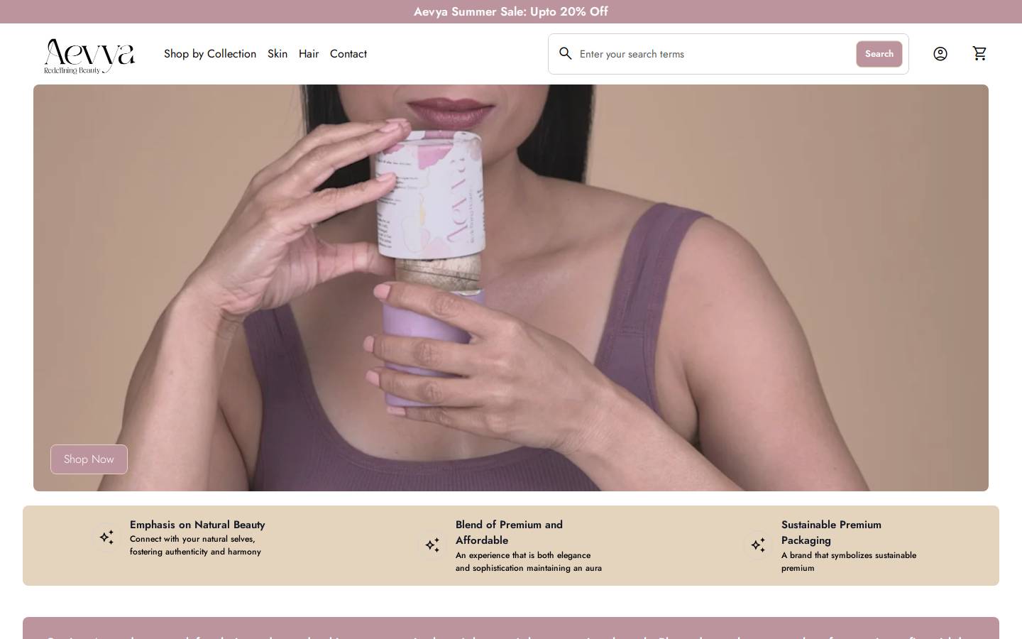 Aevya homepage screenshot