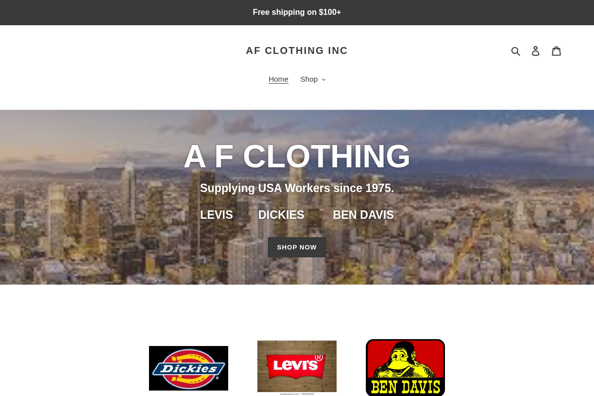 AF Clothing Inc homepage screenshot