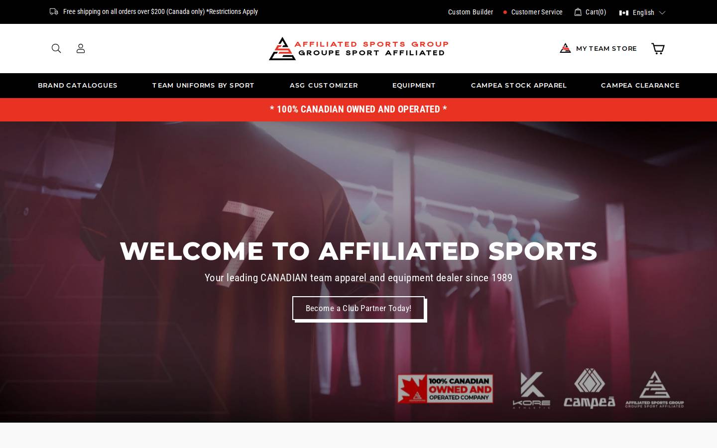 affiliated-sports.com homepage screenshot