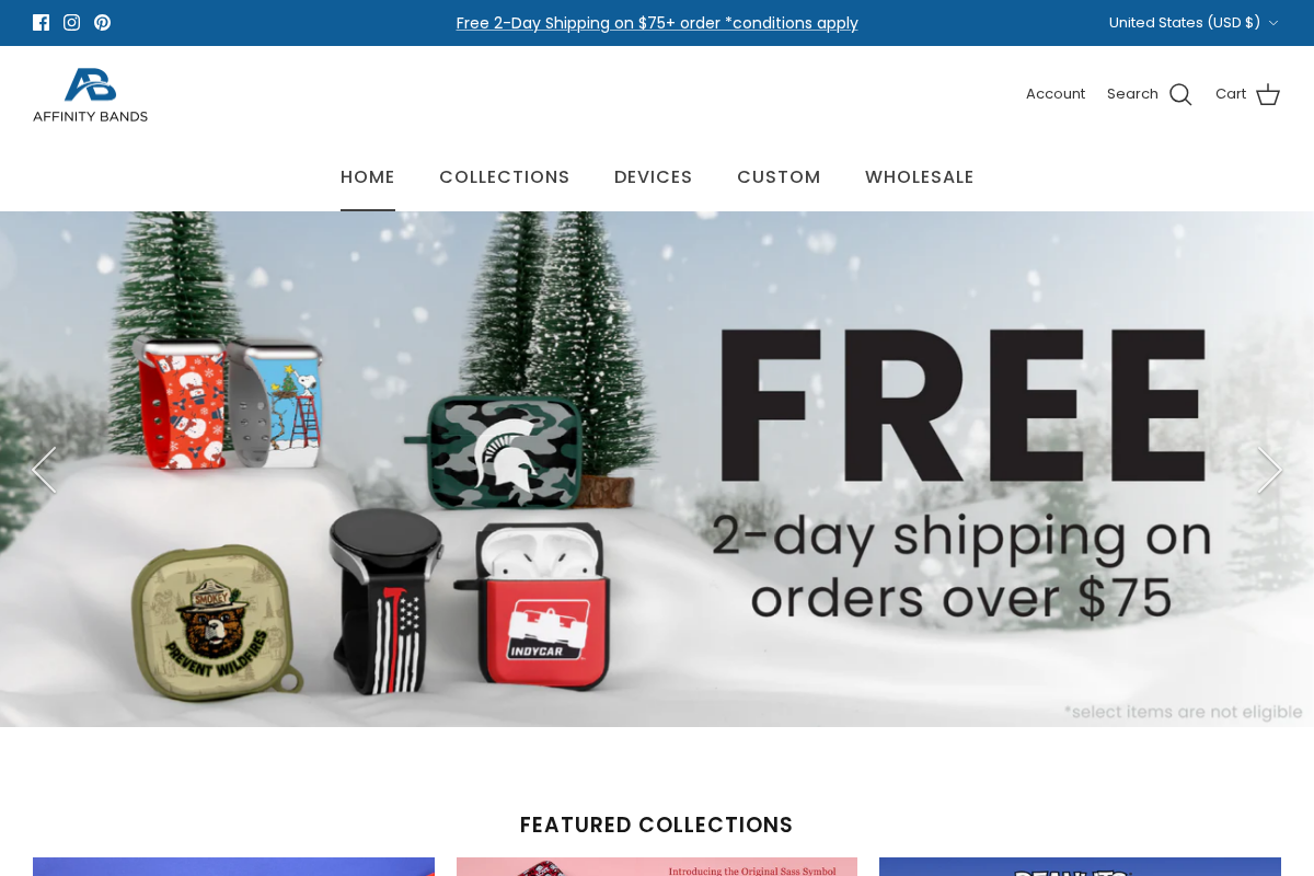 Affinity Bands homepage screenshot