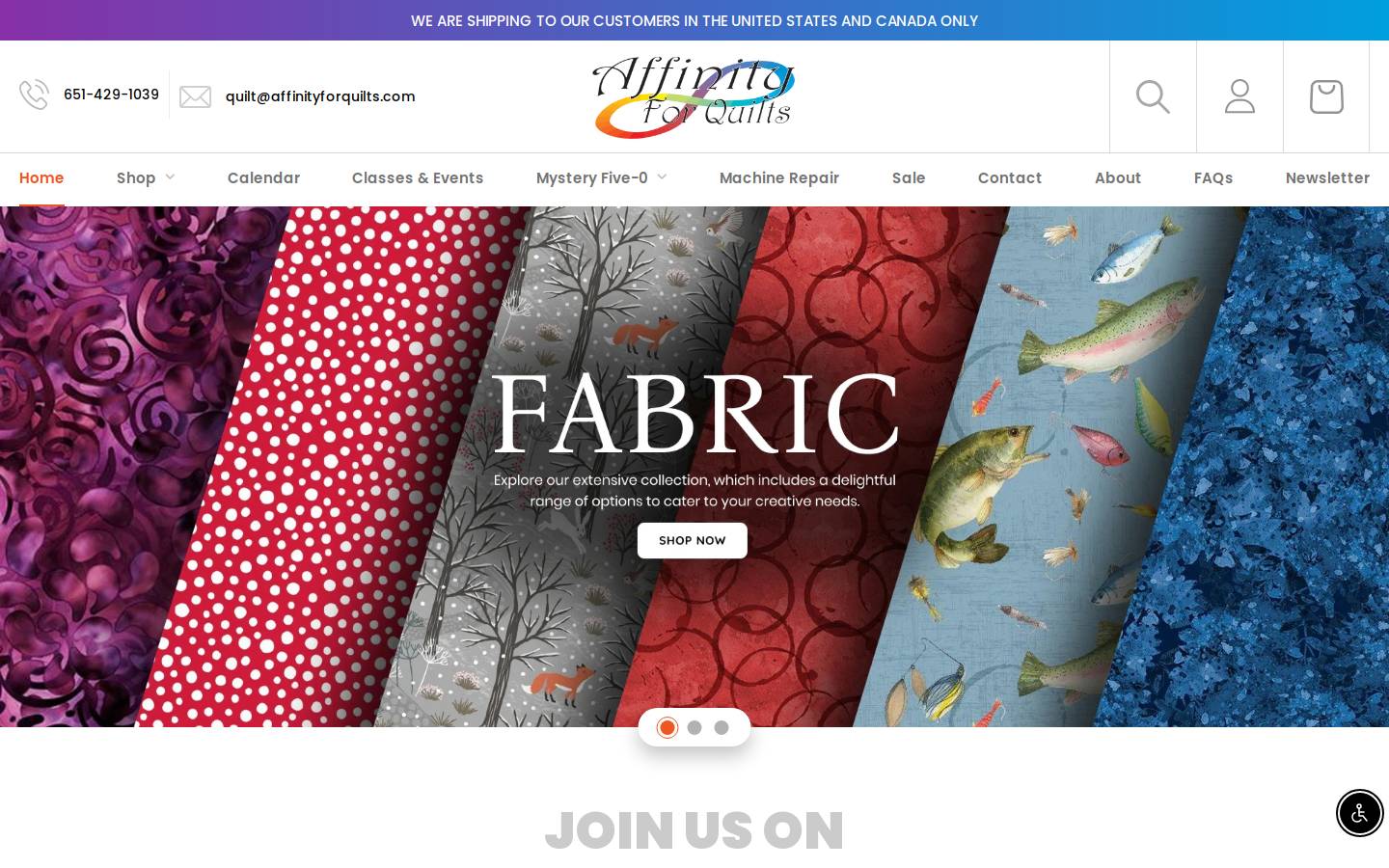 affinityforquilts.com homepage screenshot