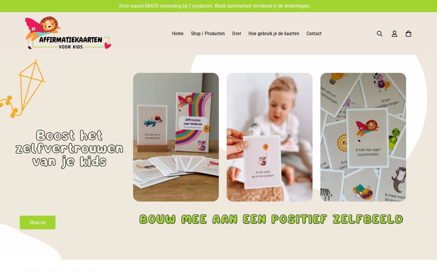 affirmatiekaartenvoorkids.nl homepage screenshot