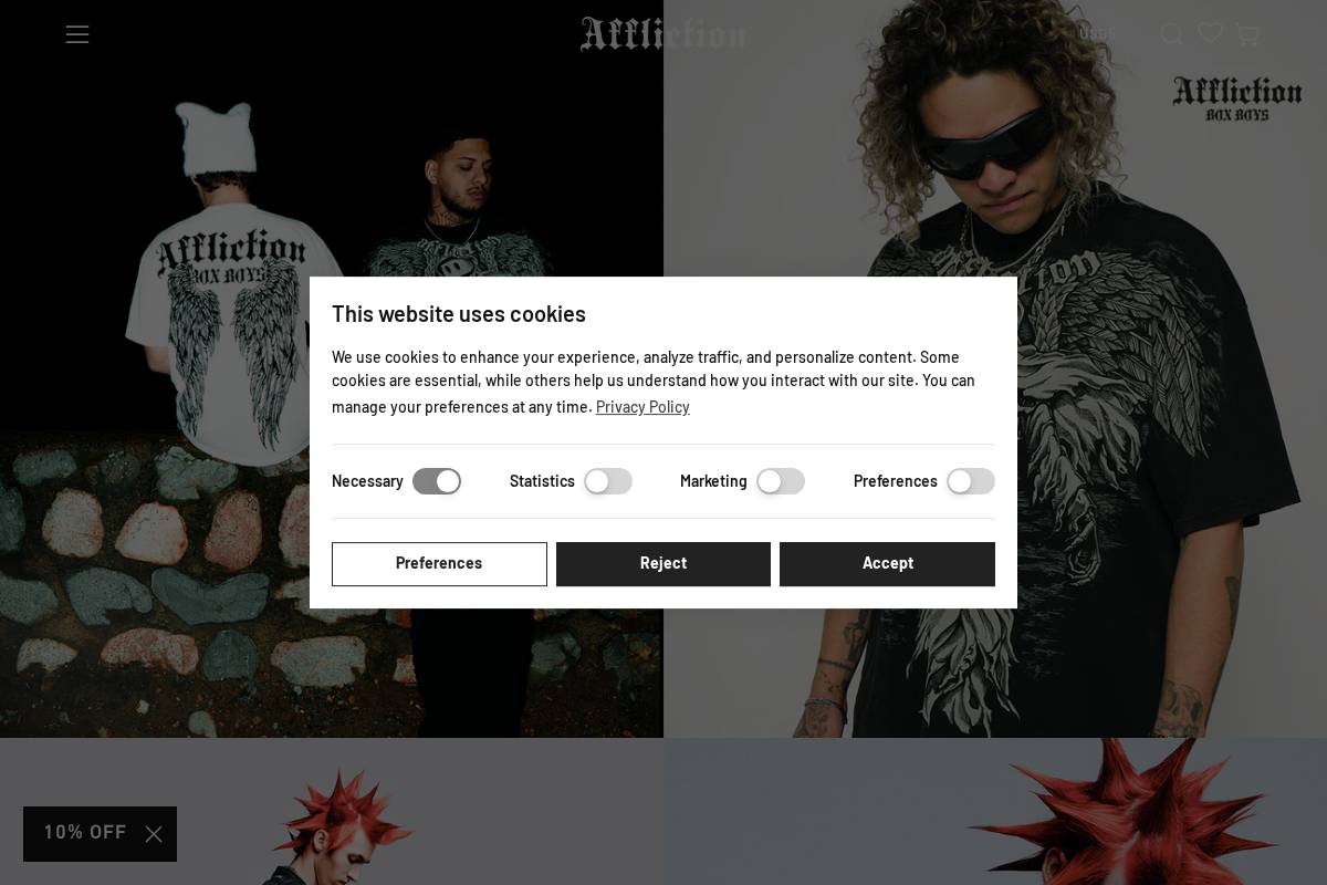Afflictionclothing homepage screenshot