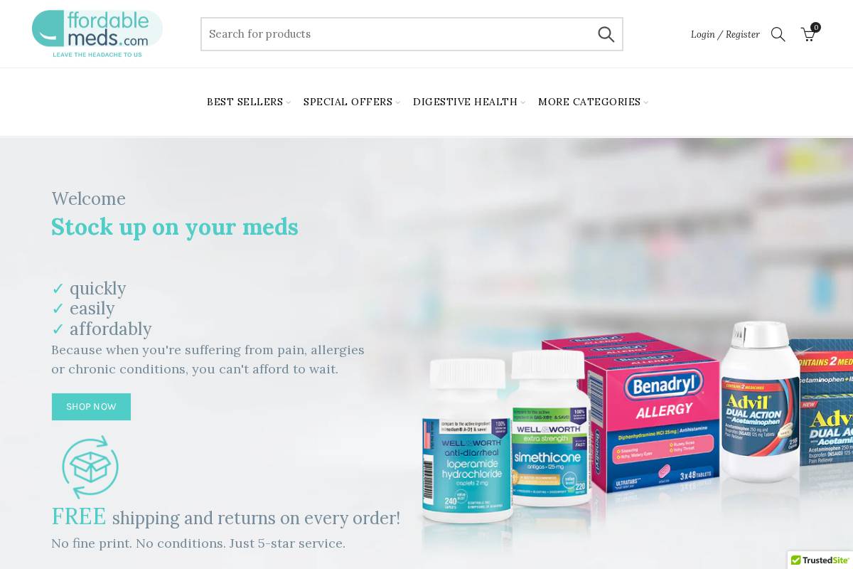 Affordablemeds homepage screenshot