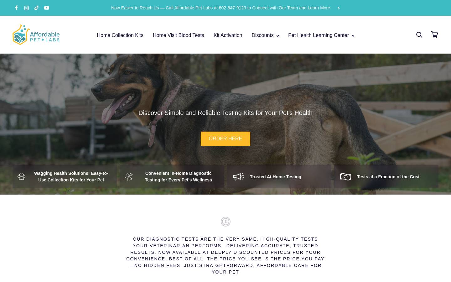 affordablepetlabs.com homepage screenshot