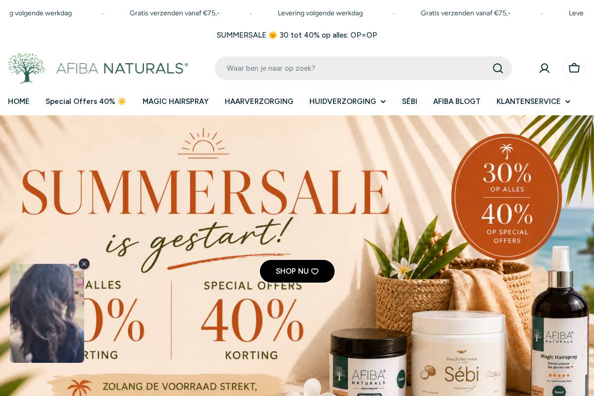 afiba-naturals.com homepage screenshot