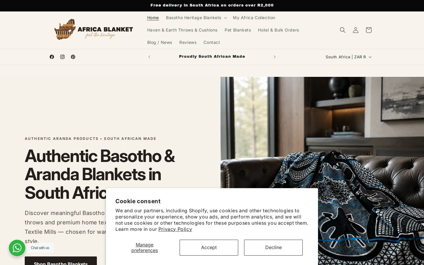 africablanket.co.za homepage screenshot